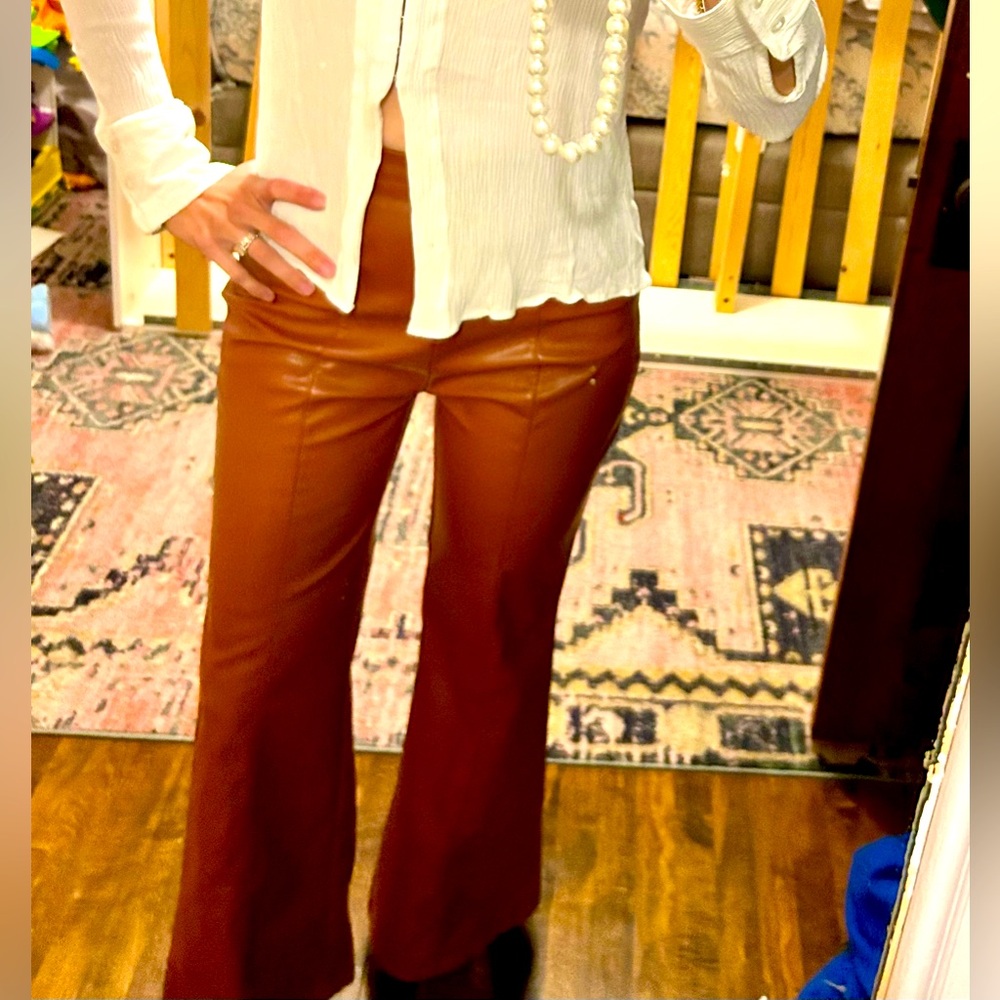 Cider pleather camel flared pants